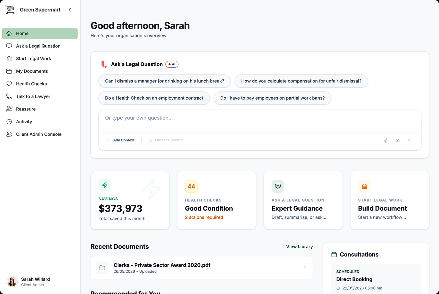 Reassure: Your legal workspace, at a glance
